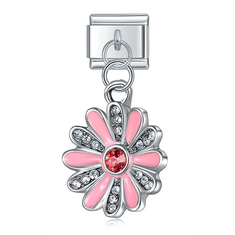 Charm Pendant Flor Rosa Encantada Prata
