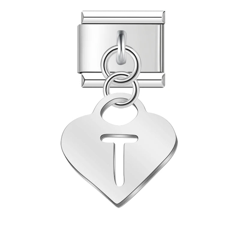 Charm Pendant Letra A Até Z Coração Prata