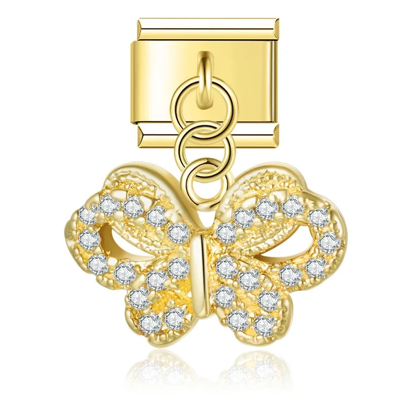 Charms Pendant Borboletas (Prata, Gold & Rose)