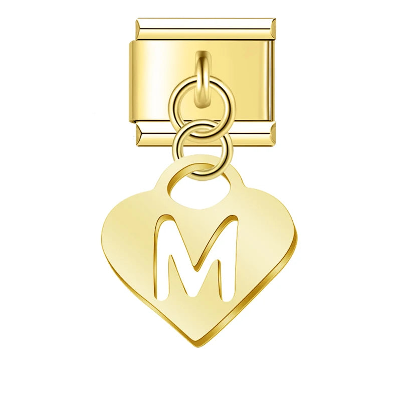 Charm Pendant Letras A até Z Coração Gold