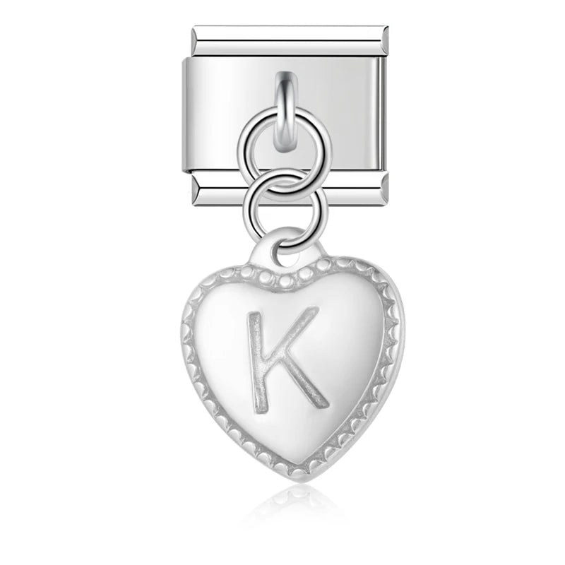 Charm Pendant Letra A até Z Coração Prata