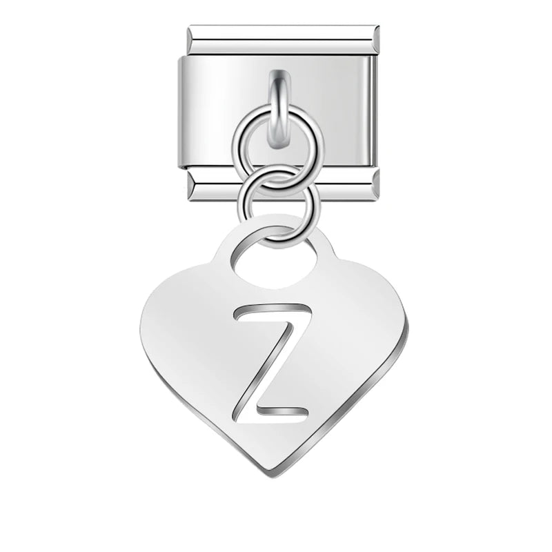 Charm Pendant Letra A Até Z Coração Prata