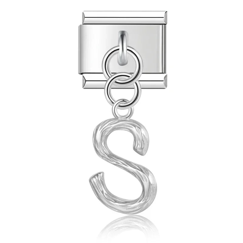 Charms Pendant A até Z Texturizado Prata