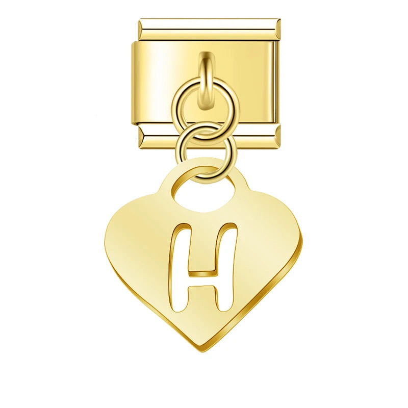 Charm Pendant Letras A até Z Coração Gold