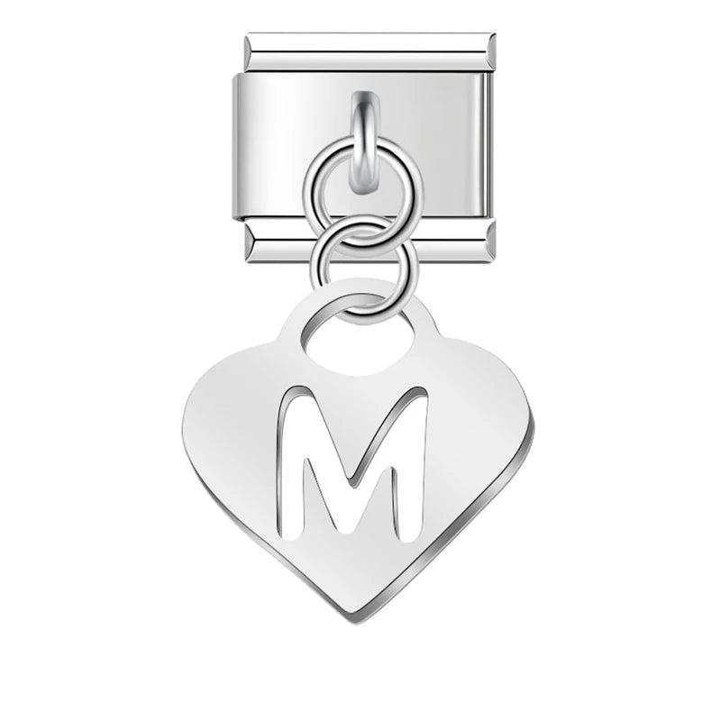 Charm Pendant Letra A Até Z Coração Prata