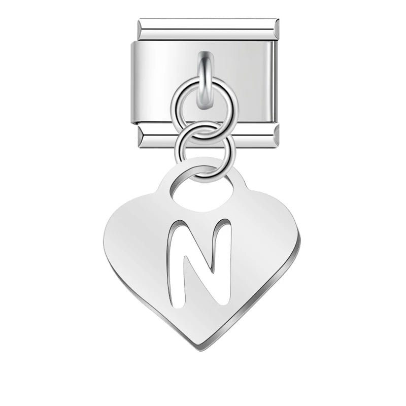 Charm Pendant Letra A Até Z Coração Prata