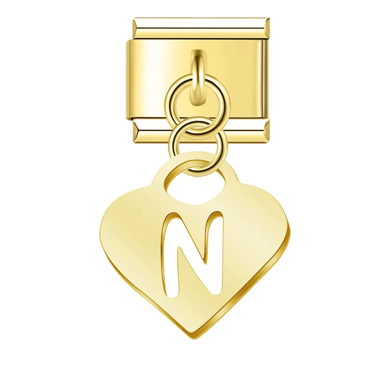 Charm Pendant Letras A até Z Coração Gold