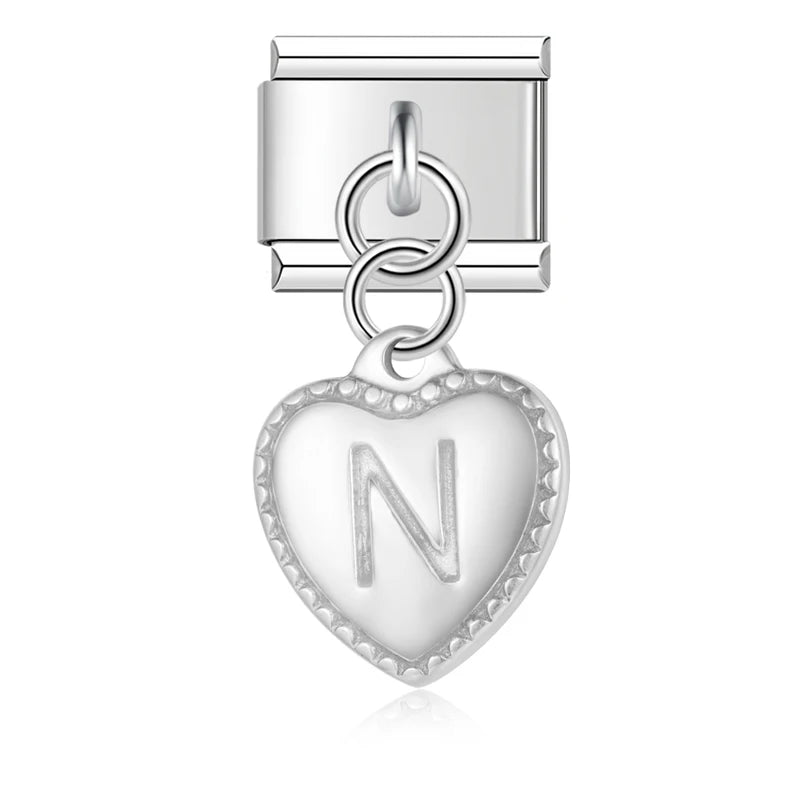 Charm Pendant Letra A até Z Coração Prata