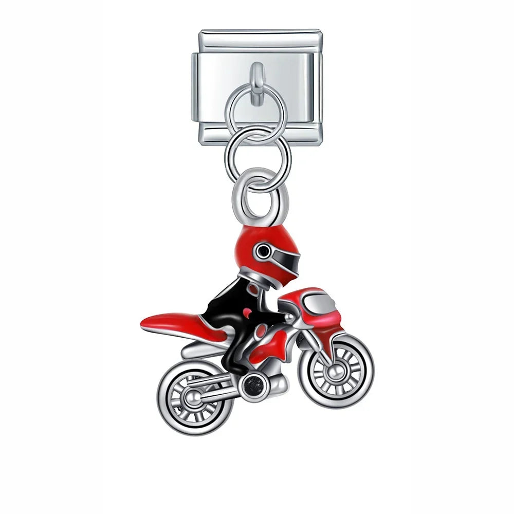 Charm Pendant Moto Vermelha Prata
