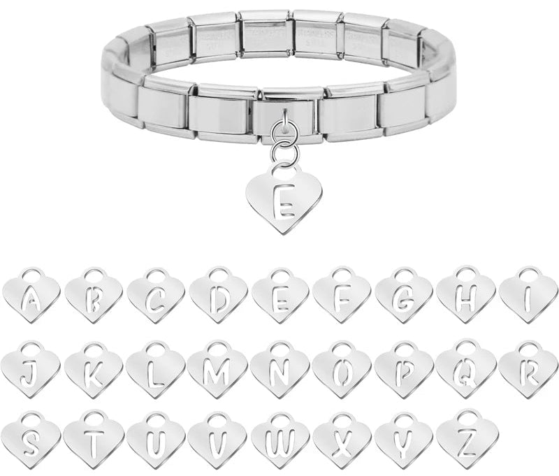 Charm Pendant Letra A Até Z Coração Prata