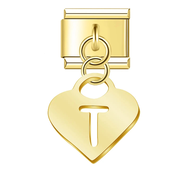 Charm Pendant Letras A até Z Coração Gold