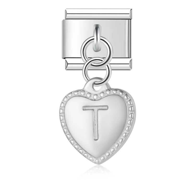 Charm Pendant Letra A até Z Coração Prata