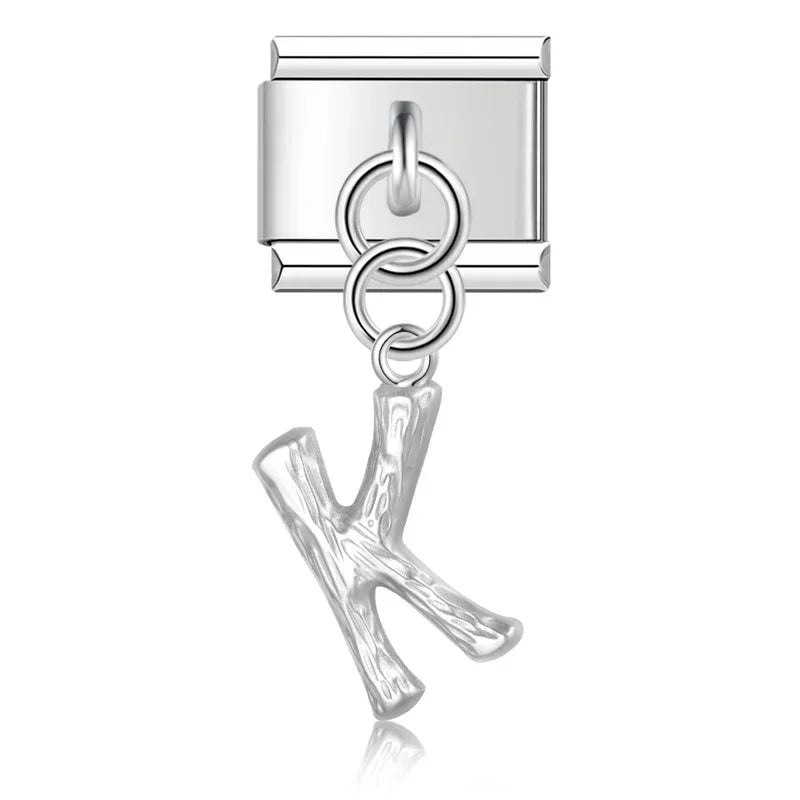 Charms Pendant A até Z Texturizado Prata