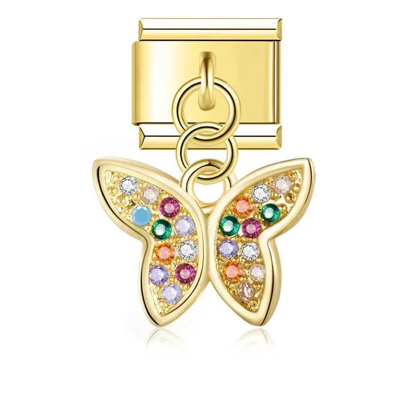 Charms Pendant Borboletas (Prata, Gold & Rose)