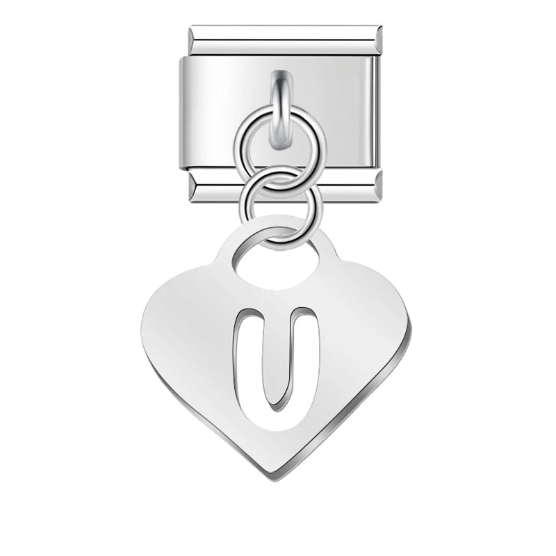 Charm Pendant Letra A Até Z Coração Prata