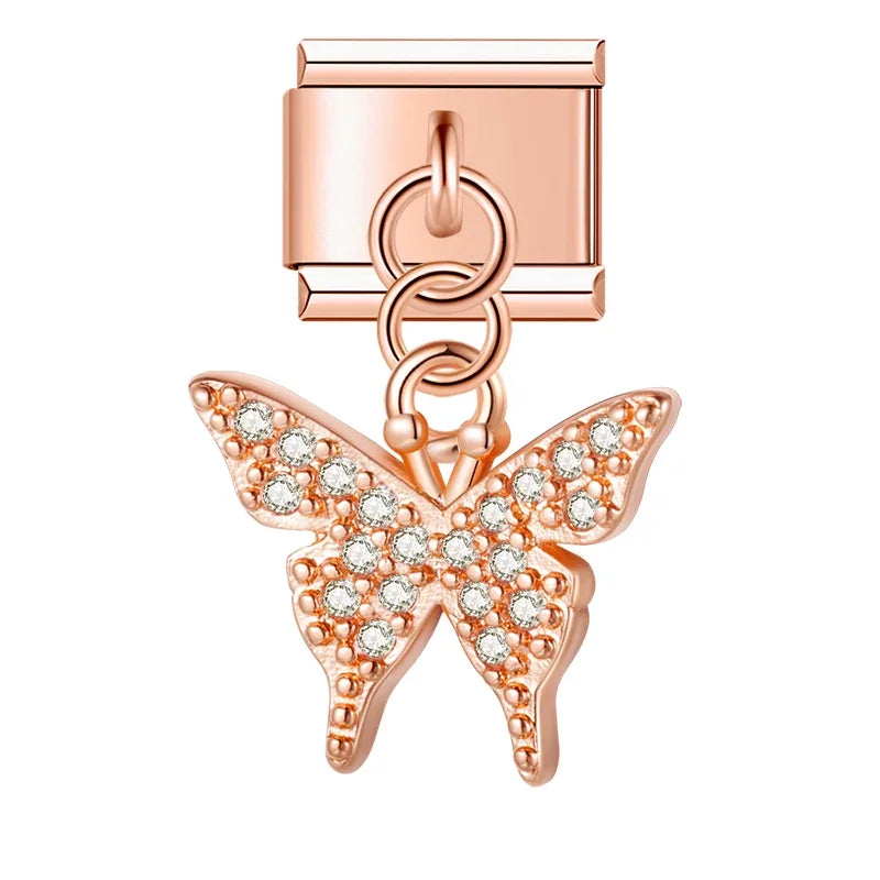 Charms Pendant Borboletas (Prata, Gold & Rose)