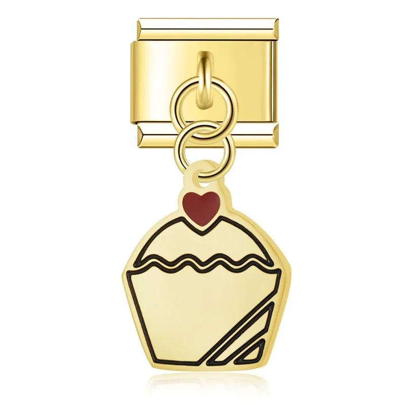 Charm Pendant Cupcake Coração (Prata,Gold,Rose)