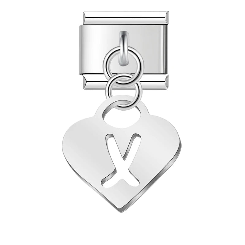 Charm Pendant Letra A Até Z Coração Prata