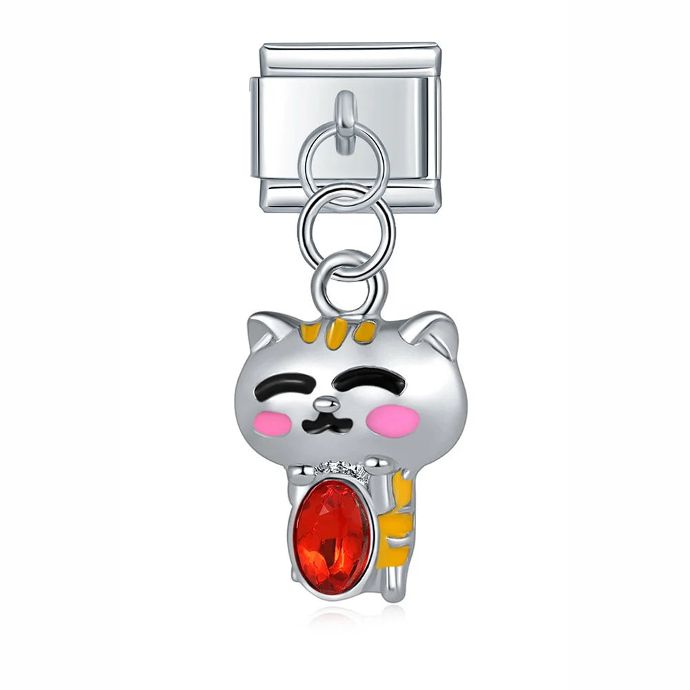Charm Pendant Gatinho da Fortuna Ruby Prata