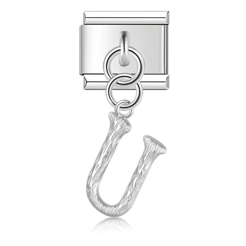 Charms Pendant A até Z Texturizado Prata
