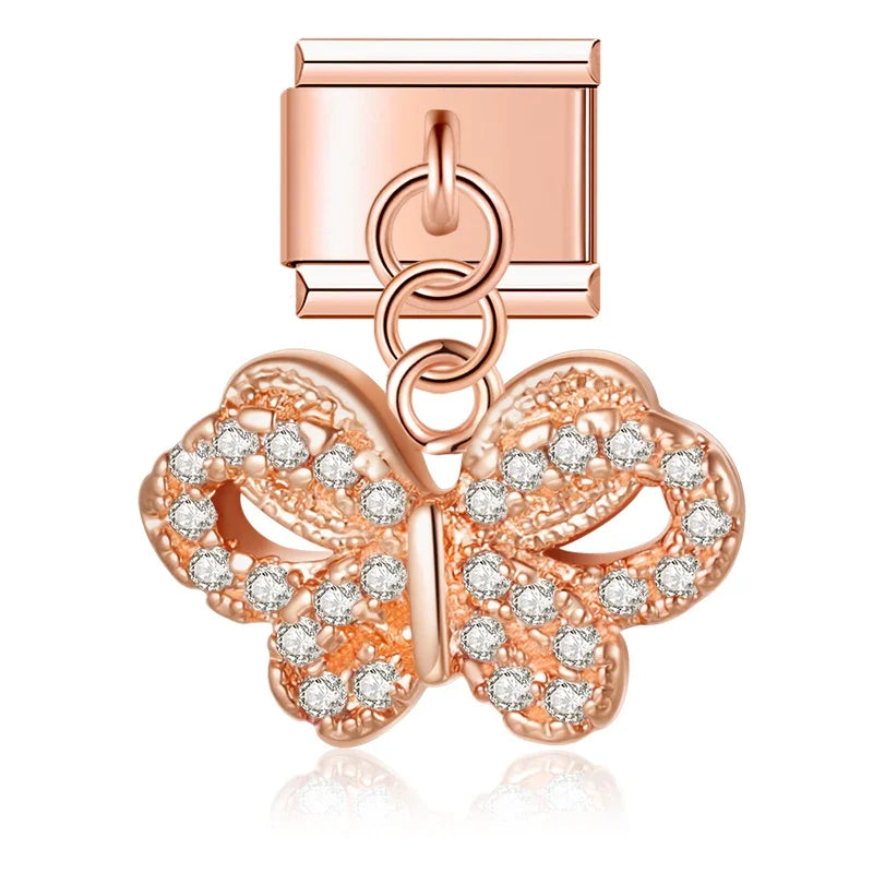 Charms Pendant Borboletas (Prata, Gold & Rose)