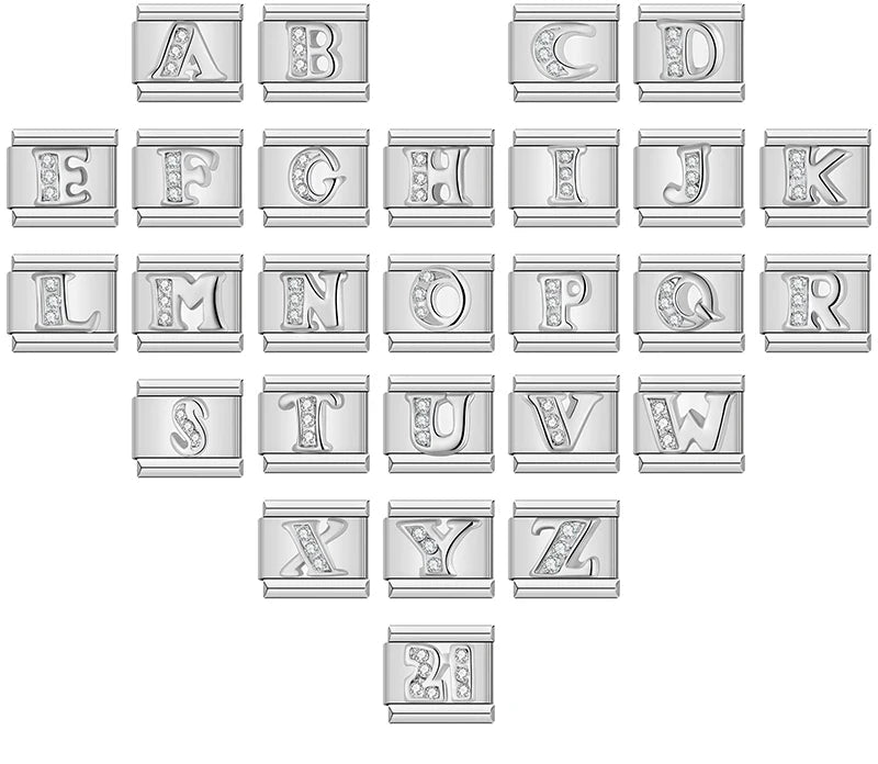 Charms Letras A Até Z com Detalhe de brilhante Prata